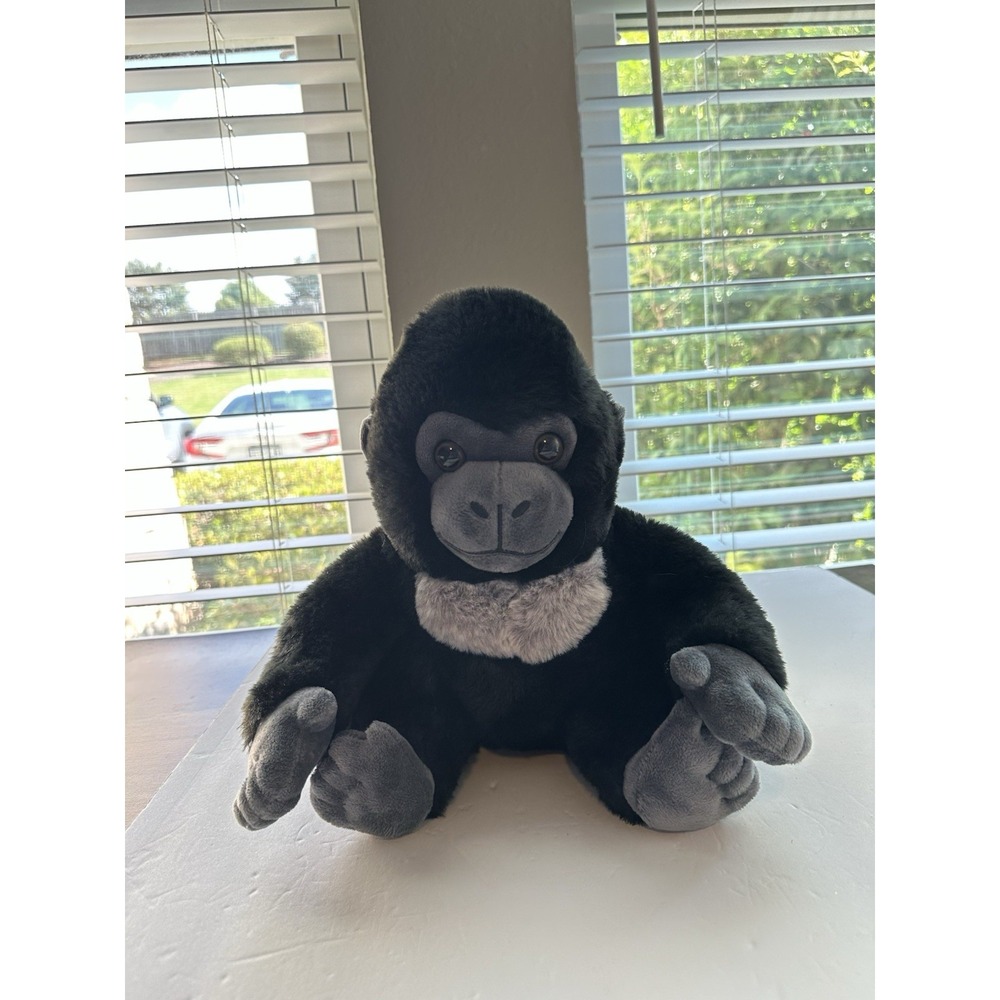 Wildlife Tree Gorilla Plush Stuffed Animal Black Gray Soft Monkey Ape 9" Sitting